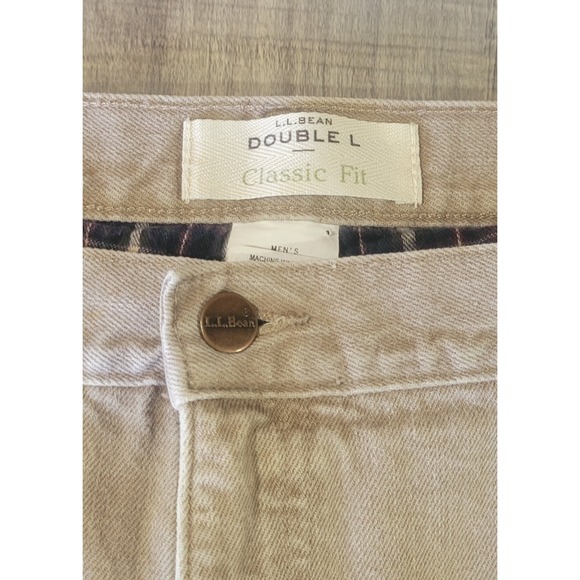 LL Bean Double L Classic Fit Mens 44x29 Plaid Flannel Lined Light Brown Denim - Picture 7 of 13